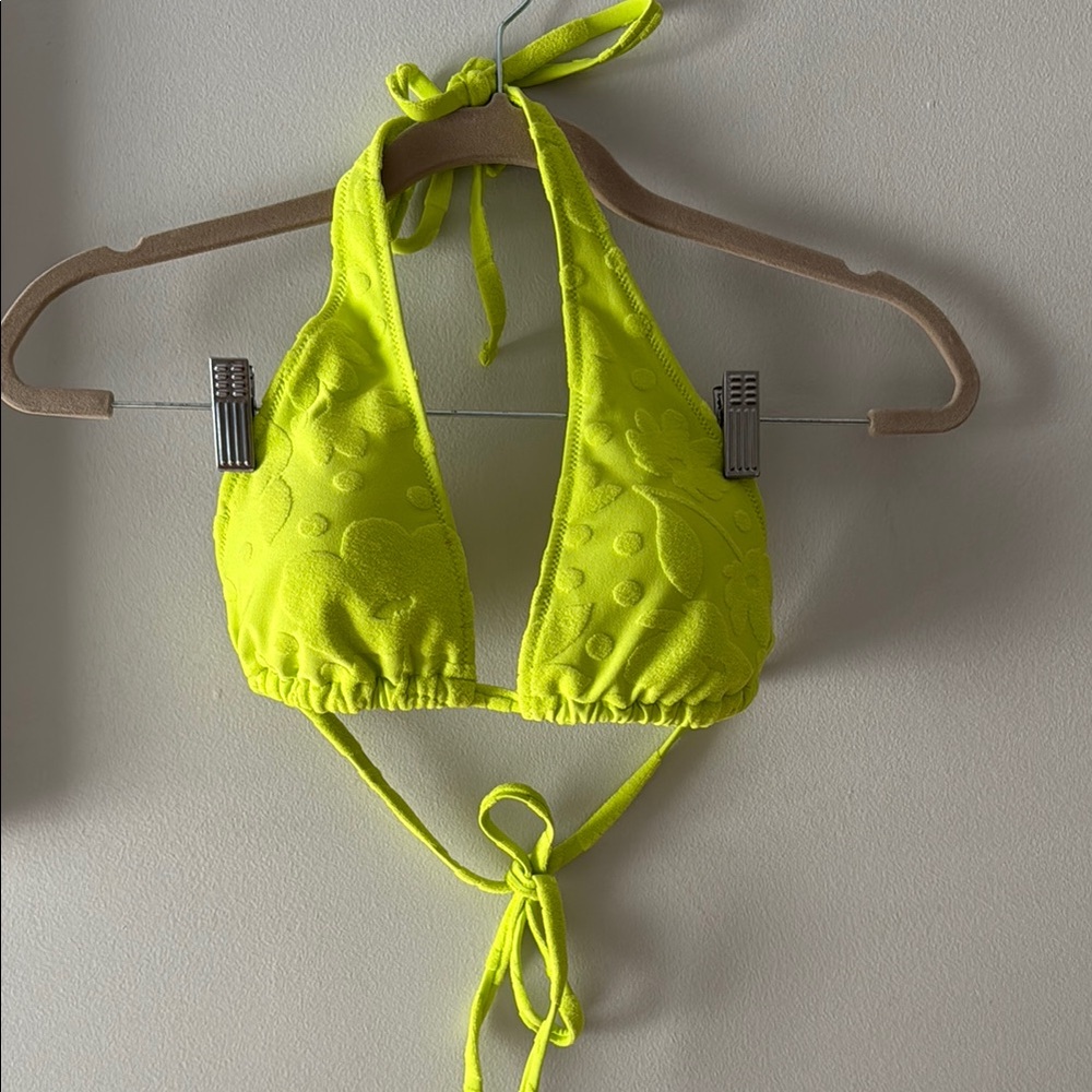 aerie Neon Yellow Halter Triangle Bikini Top